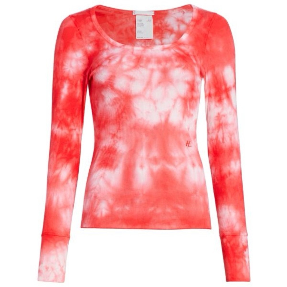 Helmut Lang Tie-Dye Scoop Neck Long Sleeve 100% Cotton Women's Small Red